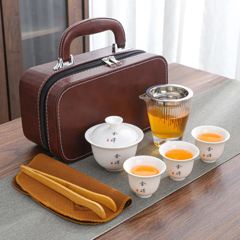 Portable Chinese Tea Set with Gaiwan and Cups