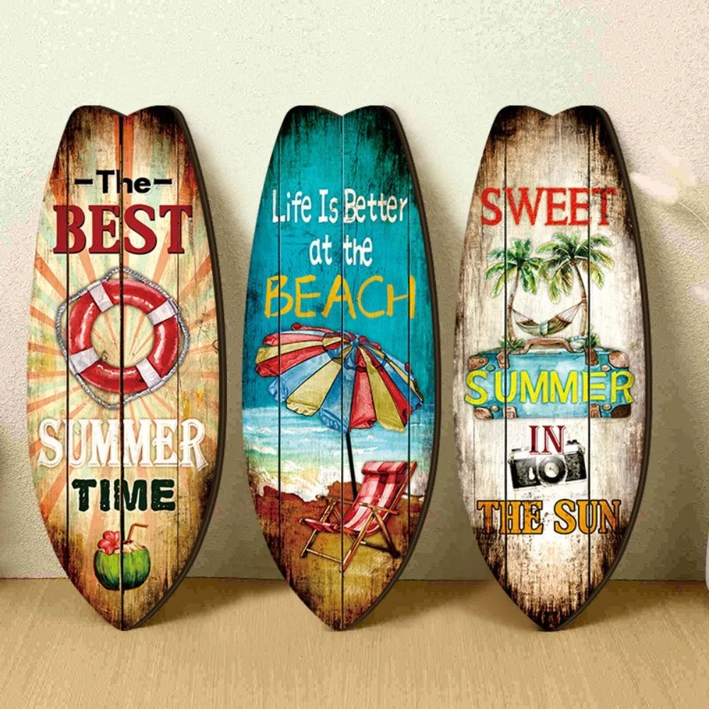 Wooden Surfboard Ocean Style Wall Decor