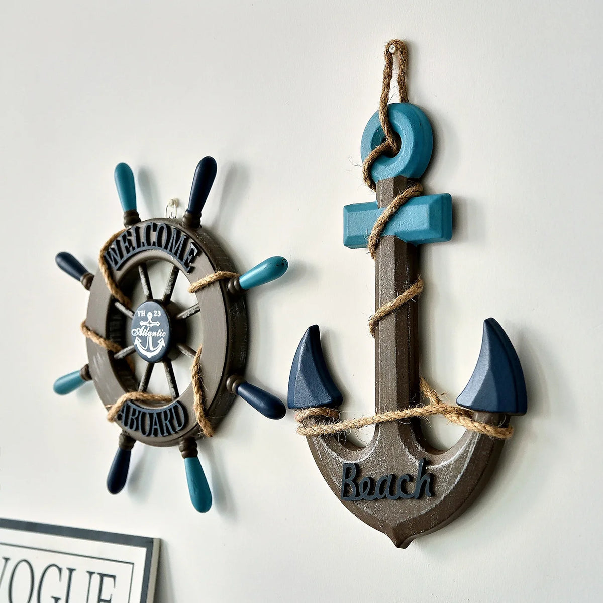 2PCS Nautical Ship Wheel and Anchor Wall Decor