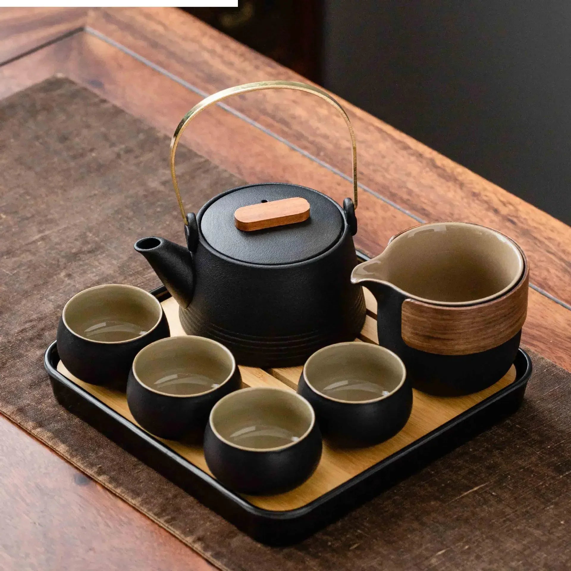 Black Ceramic Kung Fu Tea Set with Travel Case & Dragon Tea Pet