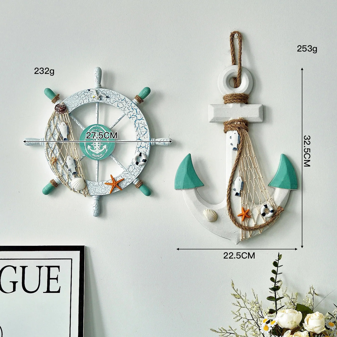 2PCS Nautical Ship Wheel and Anchor Wall Decor