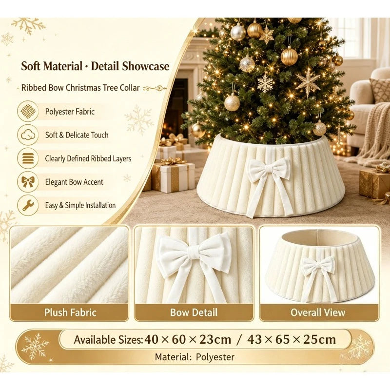 Plush Christmas Tree Collar with Decorative Bow
