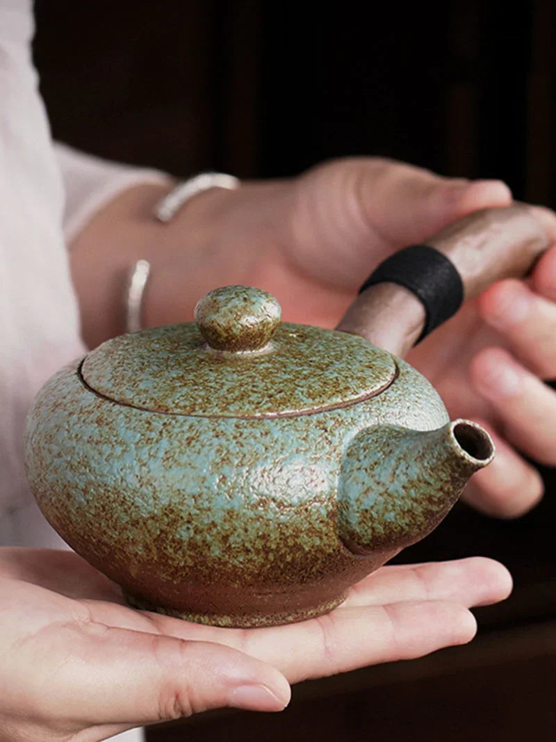 Coarse Pottery Side Handle Teapot