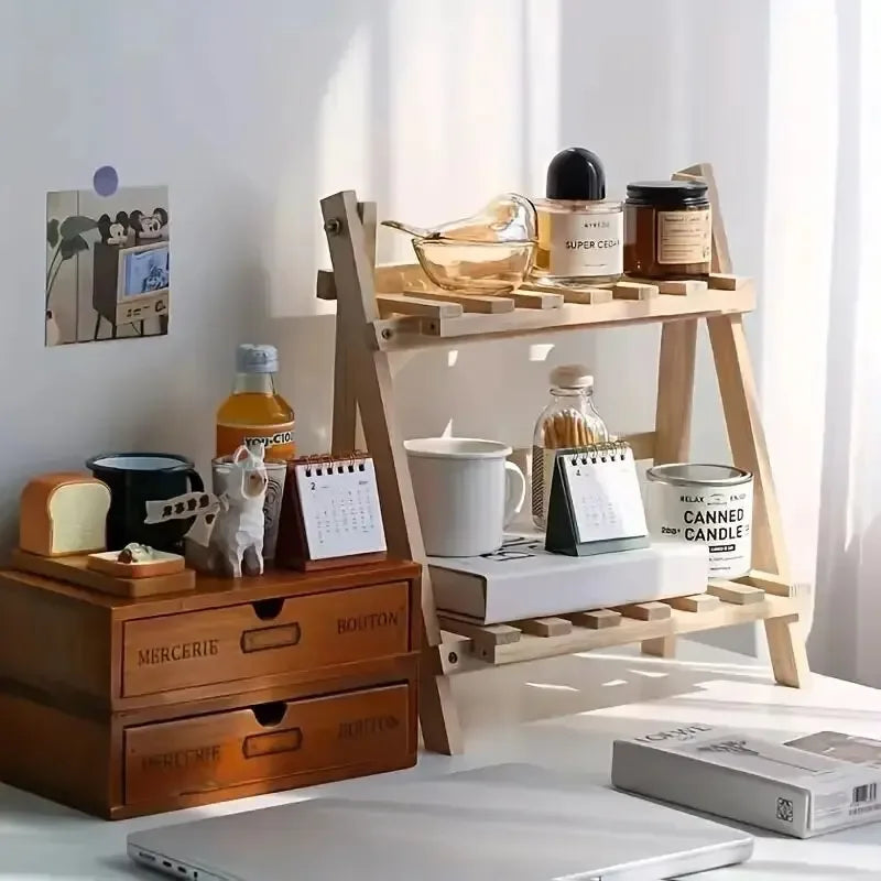 Rustic Wooden 2 Tier Desktop Organizer Shelf