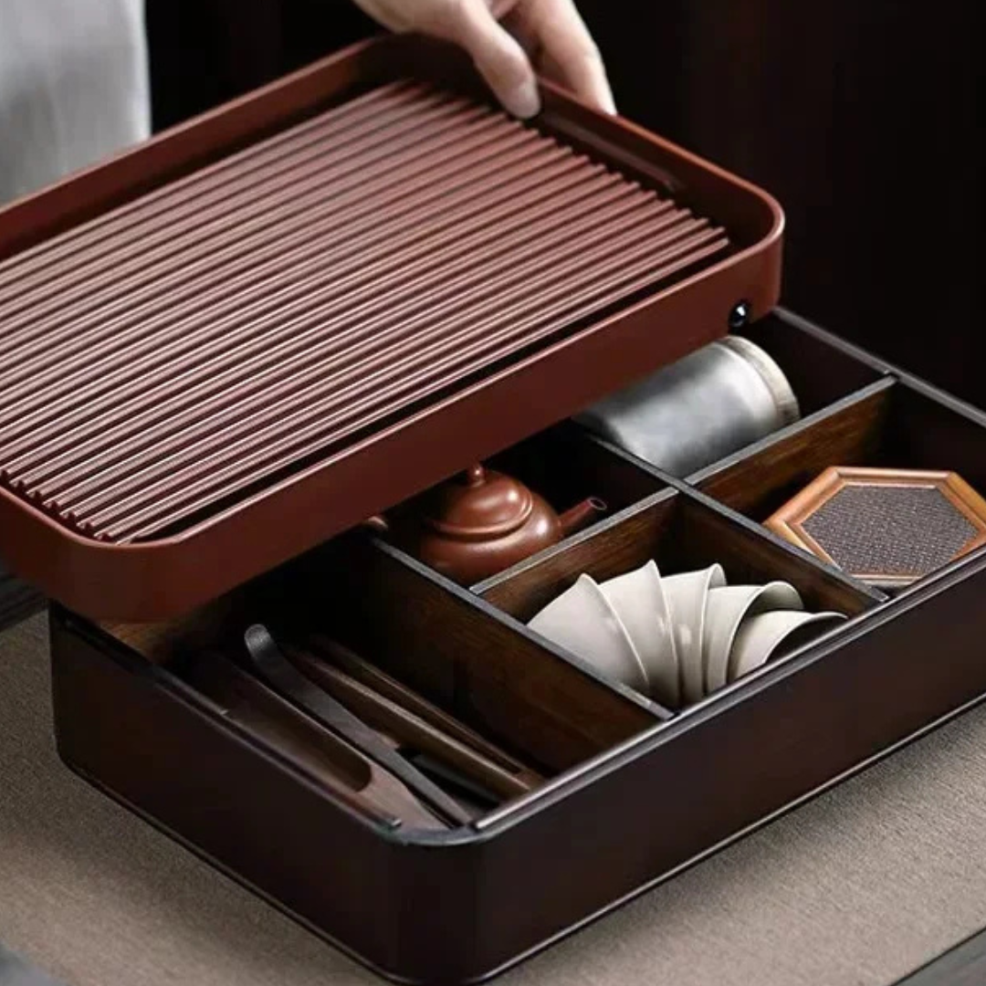 Multifunctional Bamboo Tea Tray with Drainage