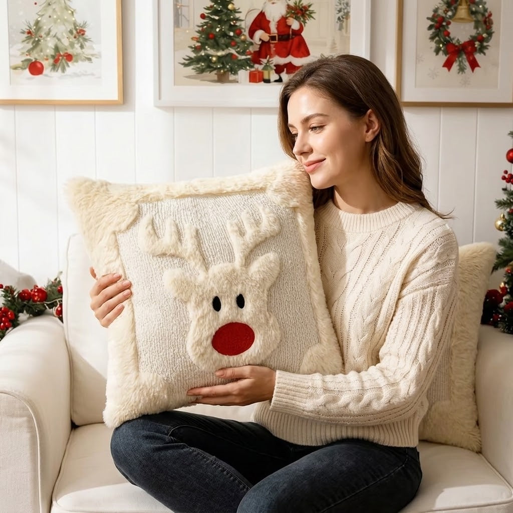 Christmas Reindeer Throw Pillow Cover