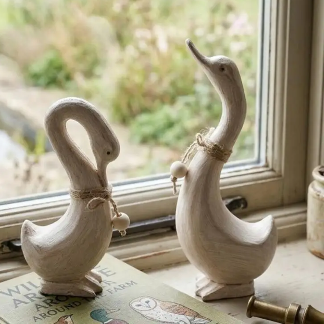 Rustic Wooden Duck Figurine Set