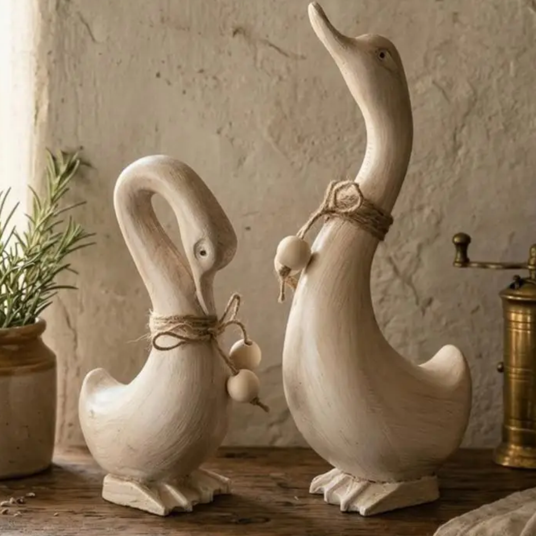 Rustic Wooden Duck Figurine Set