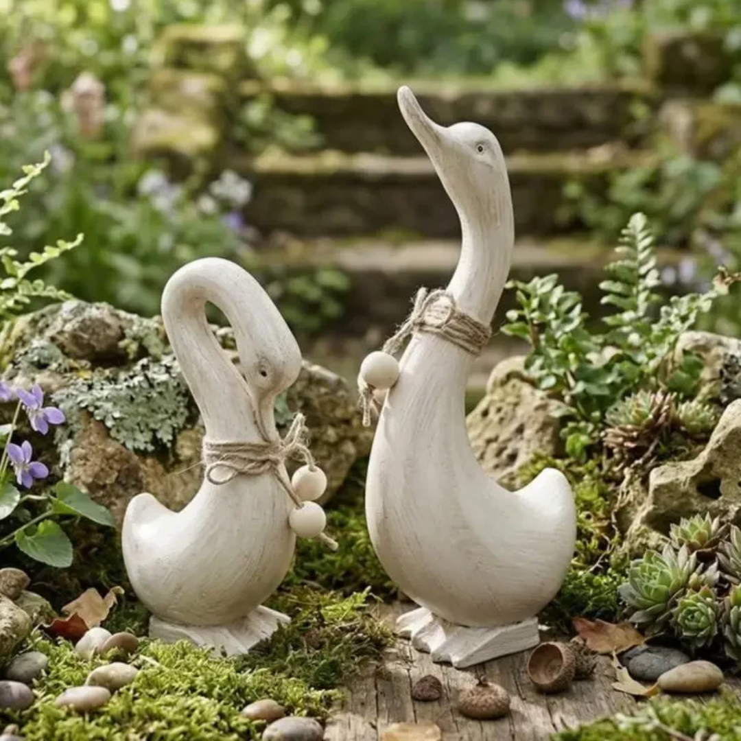 Rustic Wooden Duck Figurine Set