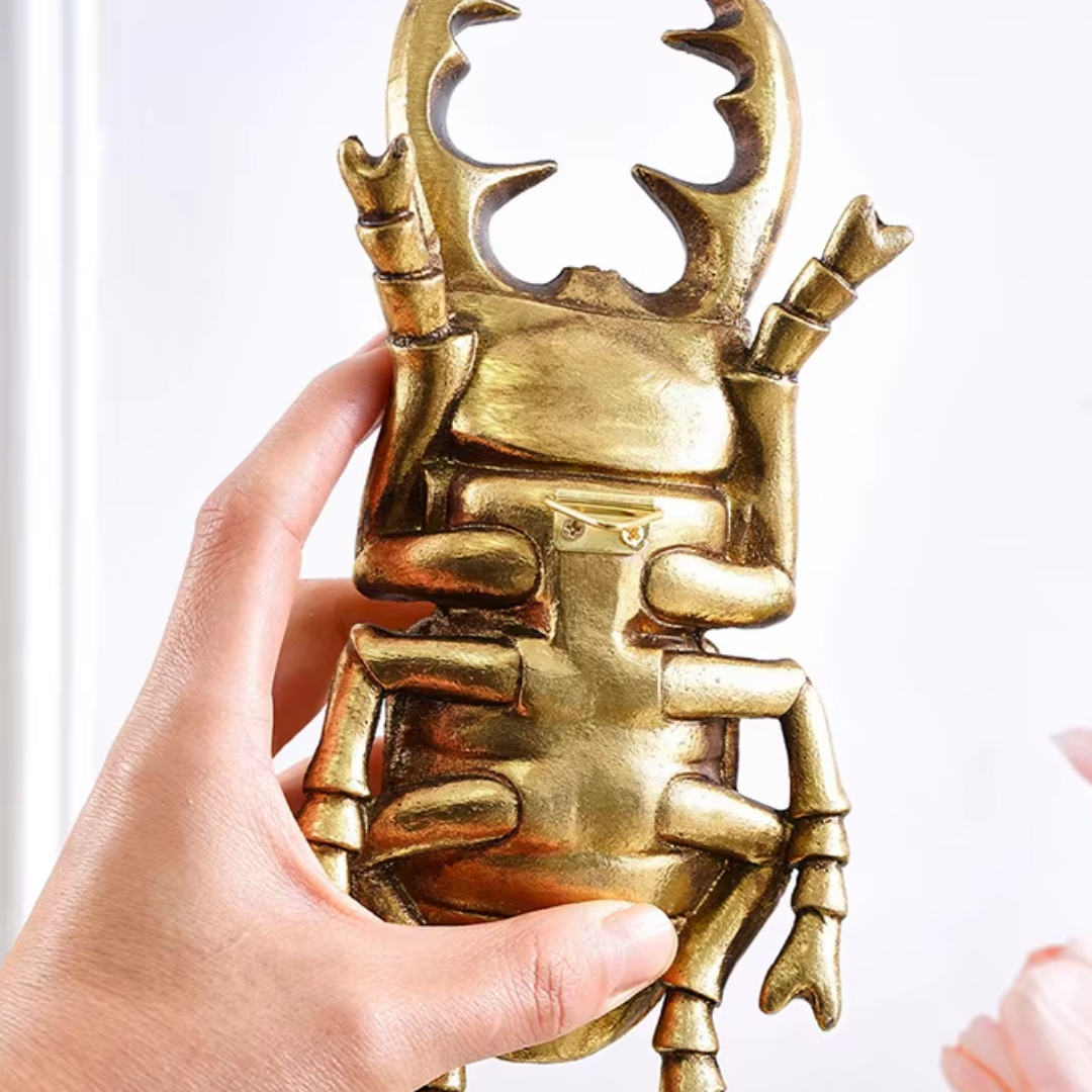 Golden Beetle Wall Ornaments with Antler-Inspired Detail