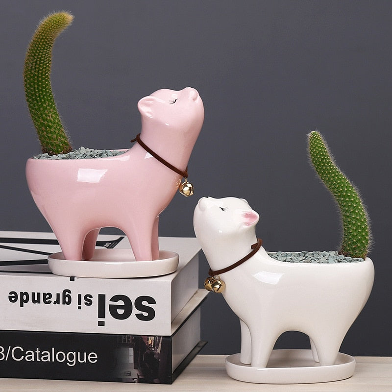 Ceramic Cat Tail Cactus Flowerpot