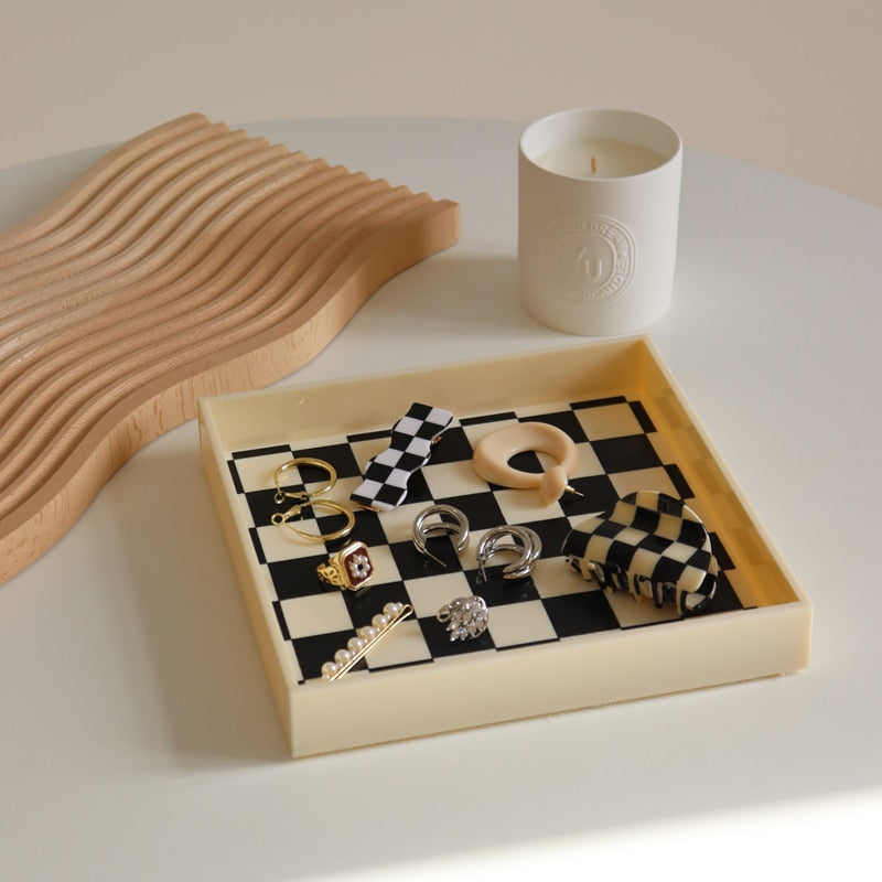Checkered Marble Decorative Tray