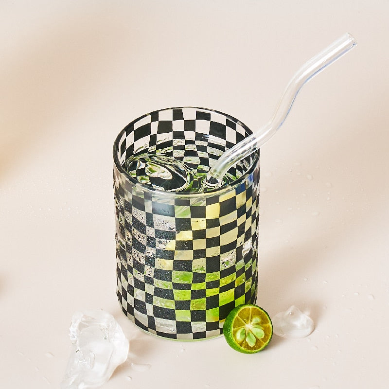 Retro Checkerboard Glass Cup