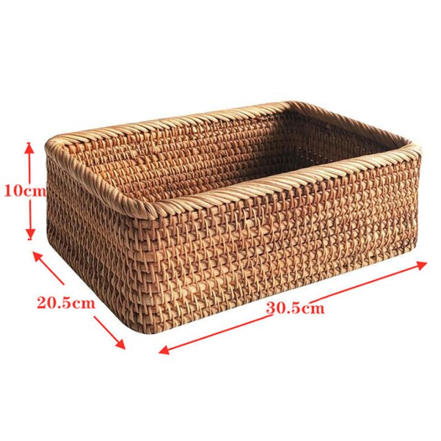 Hand-Woven Rectangular Rattan Basket