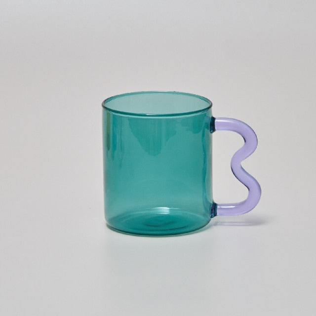 Wavy Handle Coloured Glass Mug